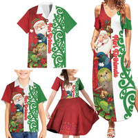 Meri Kirihimete New Zealand Personalised Family Matching Summer Maxi Dress and Hawaiian Shirt Cute Santa NZ Animals and Pohutukawa