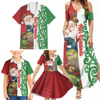 Meri Kirihimete New Zealand Personalised Family Matching Summer Maxi Dress and Hawaiian Shirt Cute Santa NZ Animals and Pohutukawa LT14 - Polynesian Pride