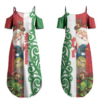 Meri Kirihimete New Zealand Personalised Family Matching Summer Maxi Dress and Hawaiian Shirt Cute Santa NZ Animals and Pohutukawa LT14 Mom's Dress Red - Polynesian Pride