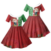 Meri Kirihimete New Zealand Personalised Family Matching Summer Maxi Dress and Hawaiian Shirt Cute Santa NZ Animals and Pohutukawa LT14 Daughter's Dress Red - Polynesian Pride
