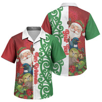 Meri Kirihimete New Zealand Personalised Family Matching Summer Maxi Dress and Hawaiian Shirt Cute Santa NZ Animals and Pohutukawa LT14 Son's Shirt Red - Polynesian Pride