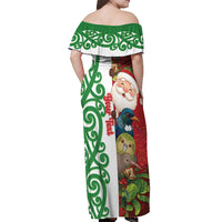 Meri Kirihimete New Zealand Personalised Off Shoulder Maxi Dress Cute Santa NZ Animals and Pohutukawa LT14 - Polynesian Pride