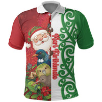 Meri Kirihimete New Zealand Personalised Polo Shirt Cute Santa NZ Animals and Pohutukawa LT14 Red - Polynesian Pride