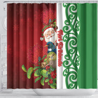 Meri Kirihimete New Zealand Shower Curtain Cute Santa NZ Animals and Pohutukawa