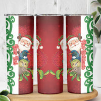 Meri Kirihimete New Zealand Personalised Skinny Tumbler Cute Santa NZ Animals and Pohutukawa