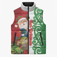 Meri Kirihimete New Zealand Personalised Sleeveless Puffer Jacket Cute Santa NZ Animals and Pohutukawa