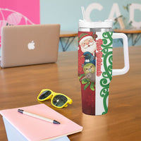 Meri Kirihimete New Zealand Personalised Tumbler With Handle Cute Santa NZ Animals and Pohutukawa