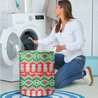 New Zealand Christmas In July Laundry Basket Meri Kirihimete Hei Tiki Taniko Motifs Seamless