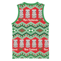 New Zealand Christmas In July Basketball Jersey Meri Kirihimete Hei Tiki Taniko Motifs Seamless