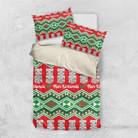 New Zealand Christmas In July Bedding Set Meri Kirihimete Hei Tiki Taniko Motifs Seamless