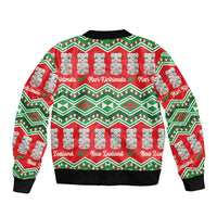 New Zealand Christmas In July Bomber Jacket Meri Kirihimete Hei Tiki Taniko Motifs Seamless