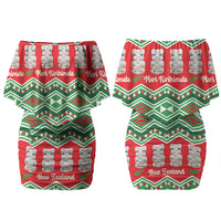 New Zealand Christmas In July Couples Matching Off Shoulder Short Dress and Long Sleeve Button Shirt Meri Kirihimete Hei Tiki Taniko Motifs Seamless LT14 - Polynesian Pride