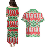 New Zealand Christmas In July Couples Matching Puletasi and Hawaiian Shirt Meri Kirihimete Hei Tiki Taniko Motifs Seamless