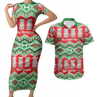 New Zealand Christmas In July Couples Matching Short Sleeve Bodycon Dress and Hawaiian Shirt Meri Kirihimete Hei Tiki Taniko Motifs Seamless LT14 Red - Polynesian Pride