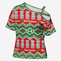 New Zealand Christmas In July Cross Shoulder Shirt Meri Kirihimete Hei Tiki Taniko Motifs Seamless