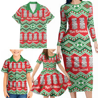 New Zealand Christmas In July Family Matching Long Sleeve Bodycon Dress and Hawaiian Shirt Meri Kirihimete Hei Tiki Taniko Motifs Seamless LT14 - Polynesian Pride