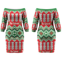 New Zealand Christmas In July Family Matching Off The Shoulder Long Sleeve Dress and Hawaiian Shirt Meri Kirihimete Hei Tiki Taniko Motifs Seamless LT14 Mom's Dress Red - Polynesian Pride