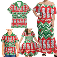 New Zealand Christmas In July Family Matching Off Shoulder Maxi Dress and Hawaiian Shirt Meri Kirihimete Hei Tiki Taniko Motifs Seamless LT14 - Polynesian Pride