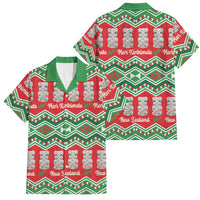 New Zealand Christmas In July Family Matching Off Shoulder Short Dress and Hawaiian Shirt Meri Kirihimete Hei Tiki Taniko Motifs Seamless LT14 Dad's Shirt - Short Sleeve Red - Polynesian Pride
