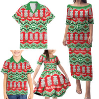 New Zealand Christmas In July Family Matching Puletasi and Hawaiian Shirt Meri Kirihimete Hei Tiki Taniko Motifs Seamless