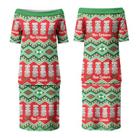 New Zealand Christmas In July Family Matching Puletasi and Hawaiian Shirt Meri Kirihimete Hei Tiki Taniko Motifs Seamless LT14 Mom's Dress Red - Polynesian Pride