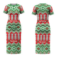 New Zealand Christmas In July Family Matching Short Sleeve Bodycon Dress and Hawaiian Shirt Meri Kirihimete Hei Tiki Taniko Motifs Seamless LT14 Mom's Dress Red - Polynesian Pride