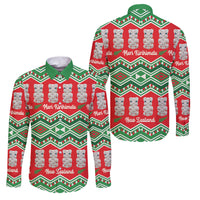 New Zealand Christmas In July Family Matching Summer Maxi Dress and Hawaiian Shirt Meri Kirihimete Hei Tiki Taniko Motifs Seamless LT14 Dad's Shirt - Long Sleeve Red - Polynesian Pride