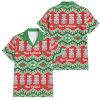 New Zealand Christmas In July Family Matching Tank Maxi Dress and Hawaiian Shirt Meri Kirihimete Hei Tiki Taniko Motifs Seamless LT14 Dad's Shirt - Short Sleeve Red - Polynesian Pride