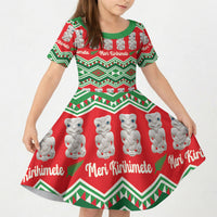 New Zealand Christmas In July Kid Short Sleeve Dress Meri Kirihimete Hei Tiki Taniko Motifs Seamless LT14 KID Red - Polynesian Pride