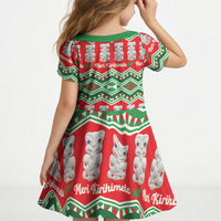 New Zealand Christmas In July Kid Short Sleeve Dress Meri Kirihimete Hei Tiki Taniko Motifs Seamless LT14 - Polynesian Pride