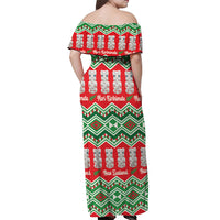 New Zealand Christmas In July Off Shoulder Maxi Dress Meri Kirihimete Hei Tiki Taniko Motifs Seamless