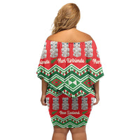 New Zealand Christmas In July Off Shoulder Short Dress Meri Kirihimete Hei Tiki Taniko Motifs Seamless