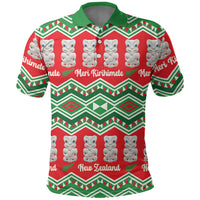 New Zealand Christmas In July Polo Shirt Meri Kirihimete Hei Tiki Taniko Motifs Seamless LT14 Red - Polynesian Pride