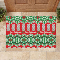 New Zealand Christmas In July Rubber Doormat Meri Kirihimete Hei Tiki Taniko Motifs Seamless