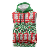 New Zealand Christmas In July Sleeveless Hoodie Meri Kirihimete Hei Tiki Taniko Motifs Seamless