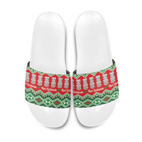 New Zealand Christmas In July Slide Sandals Meri Kirihimete Hei Tiki Taniko Motifs Seamless