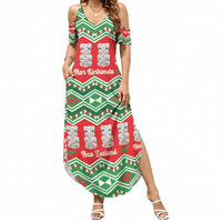 New Zealand Christmas In July Summer Maxi Dress Meri Kirihimete Hei Tiki Taniko Motifs Seamless LT14 Women Red - Polynesian Pride