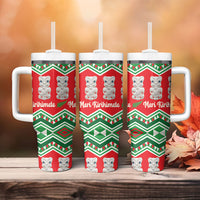 New Zealand Christmas In July Tumbler With Handle Meri Kirihimete Hei Tiki Taniko Motifs Seamless