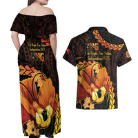 Papua New Guinea Independence Day Couples Matching Off Shoulder Maxi Dress and Hawaiian Shirt 50th Anniversary Papua Niu Gini Bird Of Paradise LT14