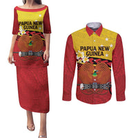 Papua New Guinea Independence Day Couples Matching Puletasi and Long Sleeve Button Shirt Since 1975 Unity In Diversity LT14 Red - Polynesian Pride