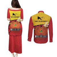 Papua New Guinea Independence Day Couples Matching Puletasi and Long Sleeve Button Shirt Since 1975 Unity In Diversity LT14 - Polynesian Pride