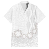 Tonga White Sunday Family Matching Off Shoulder Short Dress and Hawaiian Shirt Manuia le Aso Sa o Tamaiti Heilala With Ngatu Pattern