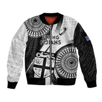 Fiji Rugby Sleeve Zip Bomber Jacket World Cup 2023 Go Champions Fijian Tapa Black Version LT14 Unisex Black - Polynesian Pride