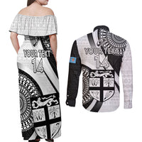 Custom Fiji Rugby Couples Matching Off Shoulder Maxi Dress and Long Sleeve Button Shirts World Cup 2023 Go Champions Fijian Tapa Black Version LT14 - Polynesian Pride