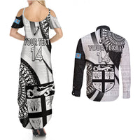 Custom Fiji Rugby Couples Matching Summer Maxi Dress and Long Sleeve Button Shirts World Cup 2023 Go Champions Fijian Tapa Black Version LT14 - Polynesian Pride