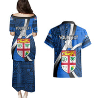 Custom Fiji Rugby Couples Matching Puletasi Dress and Hawaiian Shirt World Cup 2023 Go Champions Fijian Tapa Blue Version LT14 - Polynesian Pride