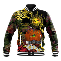 Papua New Guinea 50th Independence Anniversary Baseball Jacket Independen Stet bilong Papua Niu Gini LT14 Unisex Black - Polynesian Pride