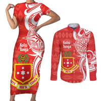 Personalised Kolisi Tonga Couples Matching Short Sleeve Bodycon Dress and Long Sleeve Button Shirt Mate Maa Tonga Ngatu Pattern - Polynesian Pride