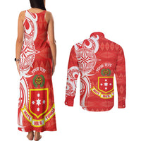 Personalised Kolisi Tonga Couples Matching Tank Maxi Dress and Long Sleeve Button Shirt Mate Maa Tonga Ngatu Pattern - Polynesian Pride
