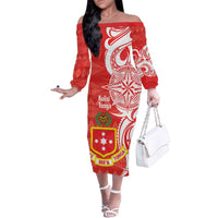 Personalised Kolisi Tonga Family Matching Off The Shoulder Long Sleeve Dress and Hawaiian Shirt Mate Maa Tonga Ngatu Pattern - Polynesian Pride